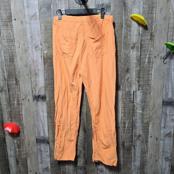 Blank NYC The Baxter High Rise Ribcage Straight Leg Pant Linen Blend Neon Orange - Picture 2 of 4